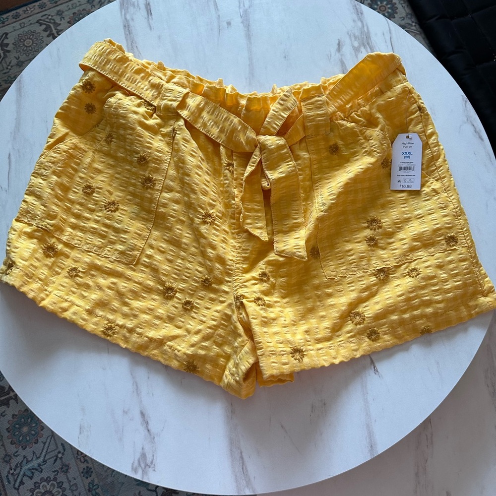 Time and Tru Yellow High Waist Women's Shorts